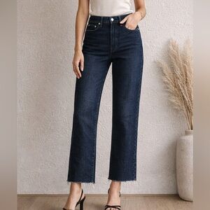 Banana Republic Ultra High-Rise Straight Jeans Dark Wash Raw Hem